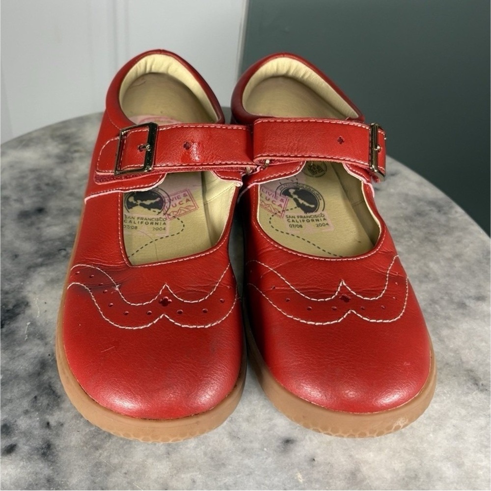 Livie & Luca Red Mary Jane Unisex Kids Flat Shoes 1Y Adjustable Strap Buckle